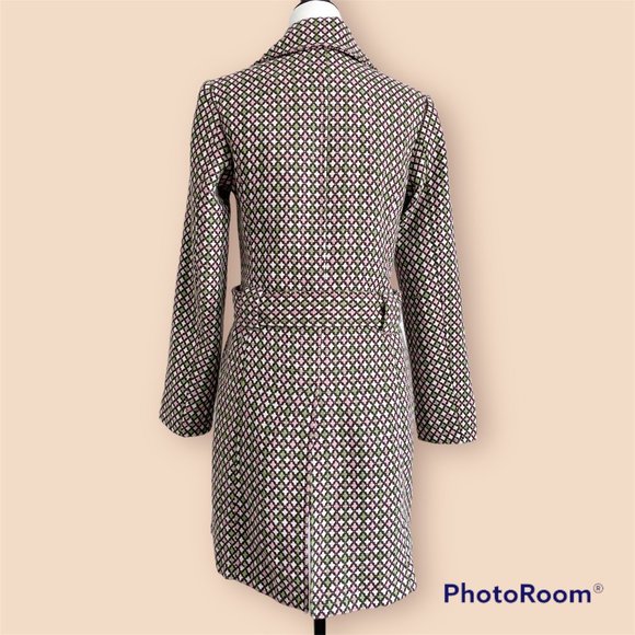 Preppy Pink Green Tweed Coat With Belt (S) Blendshe - Picture 9 of 14
